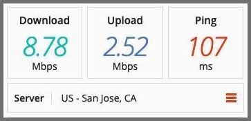 Speed test on an ibVPN server in the US
