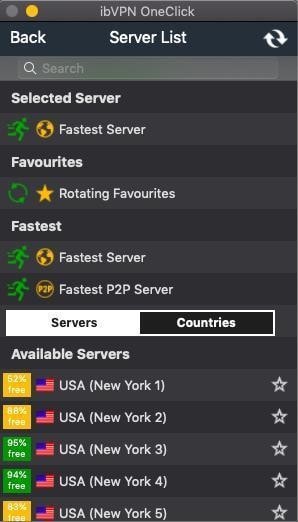 Server selection interface