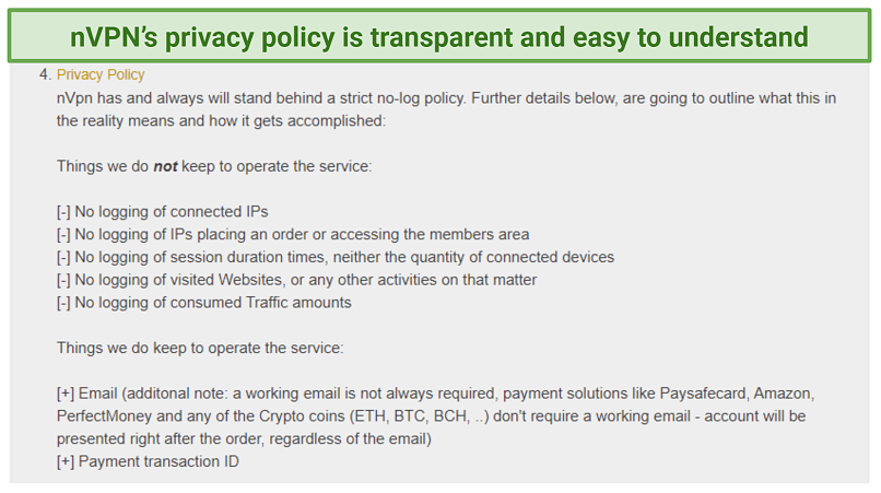 Graphic showing privacy policy of nVPN