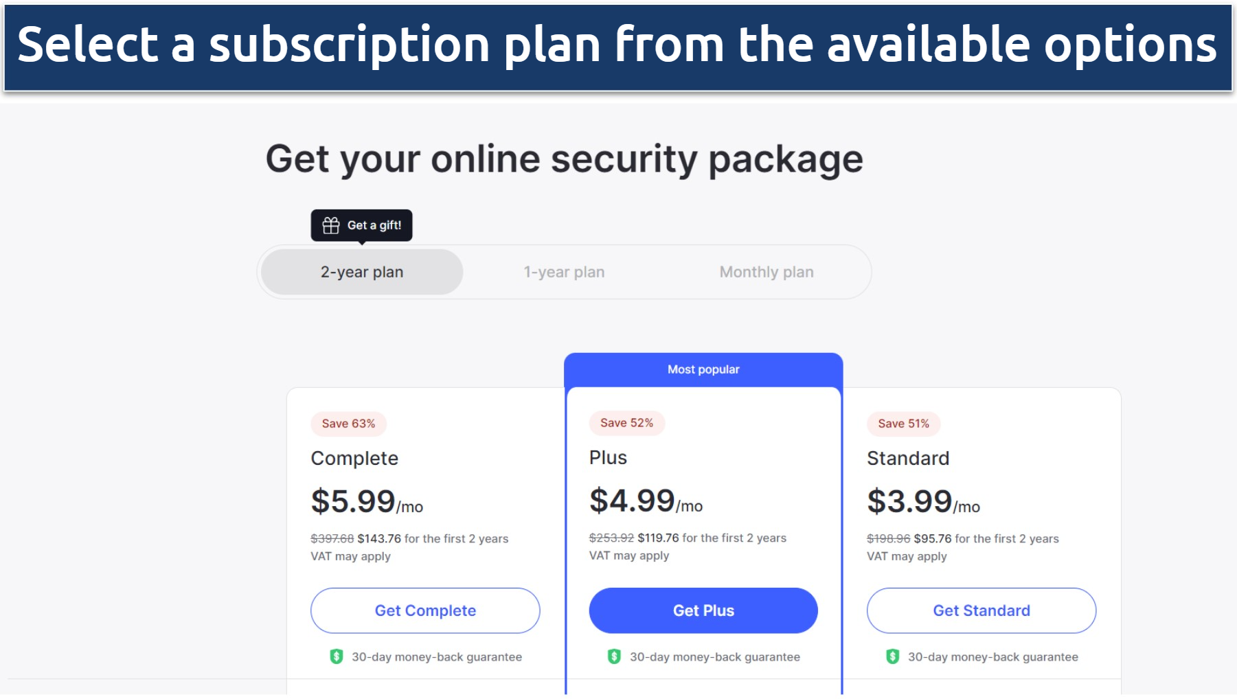 Image showing all the subscription plans offered by NordVPN