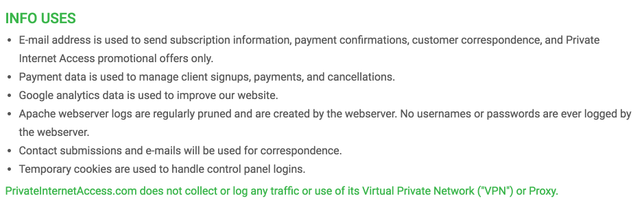 VPN Privacy Policies: PIA