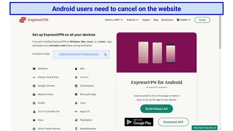 Screenshot of the ExpressVPN app on Android