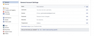 Facebook General Account Settings