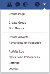 A list of Facebook options