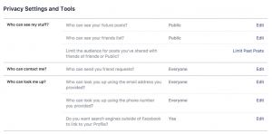 Facebook privacy settings