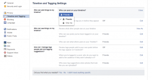 Facebook timeline and tagging settings