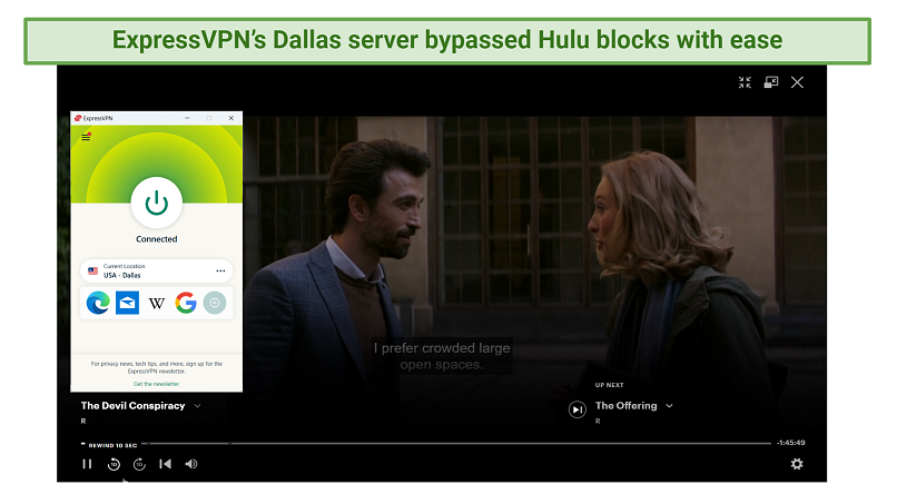 Screenshot of The Devil Conspiracy on Hulu With ExpressVPN connected