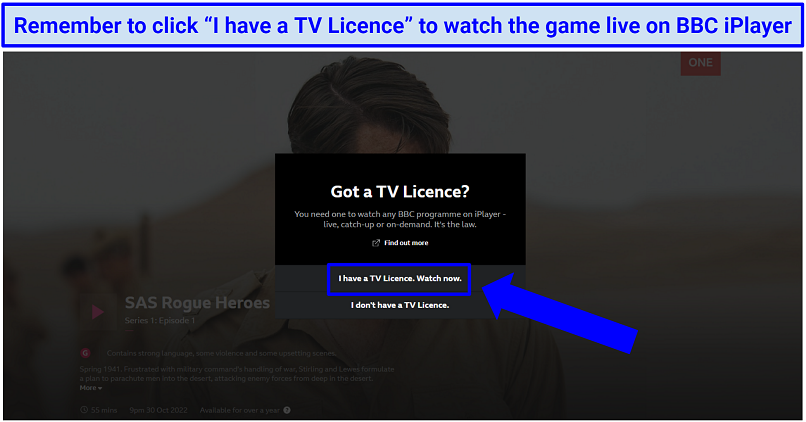 A screenshot showing BBC requires you to provide a UK TV license to stream any content on iPlayer