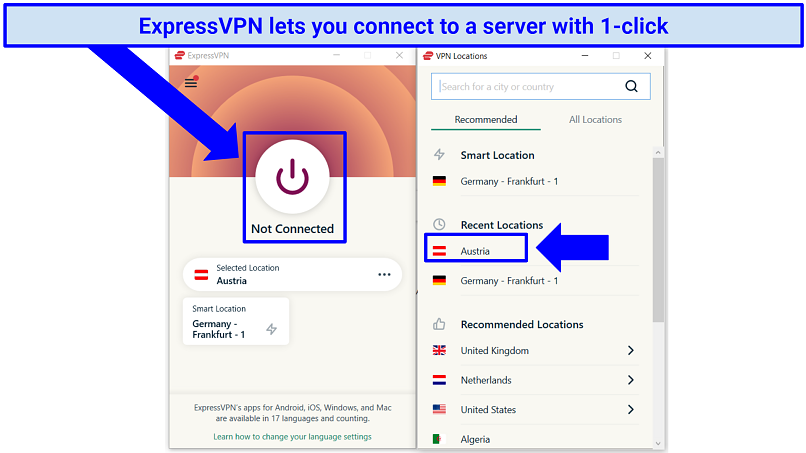 Screenshot showing ServusTV's F1 page and ExpressVPN's interface