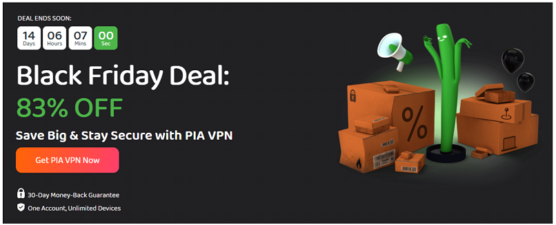 Screenshot of PIA's Black Friday and Cyber Monday deal