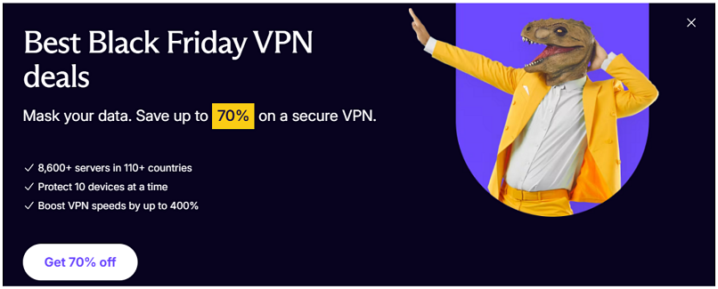 Screenshot of Proton VPN's Black Friday and Cyber Monday deal