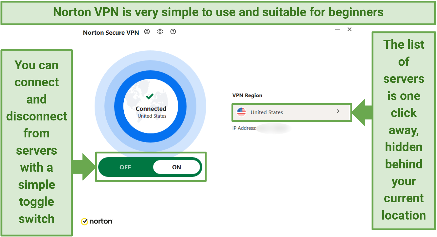 Screenshot of Norton VPN's Windows app