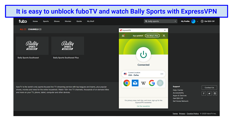 Unblocking fuboTV to watch Bally Sports with ExpressVPN