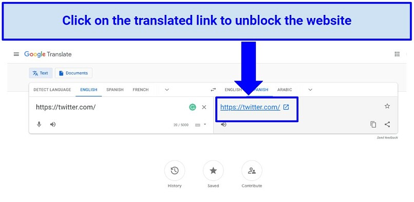 google translate blocked website