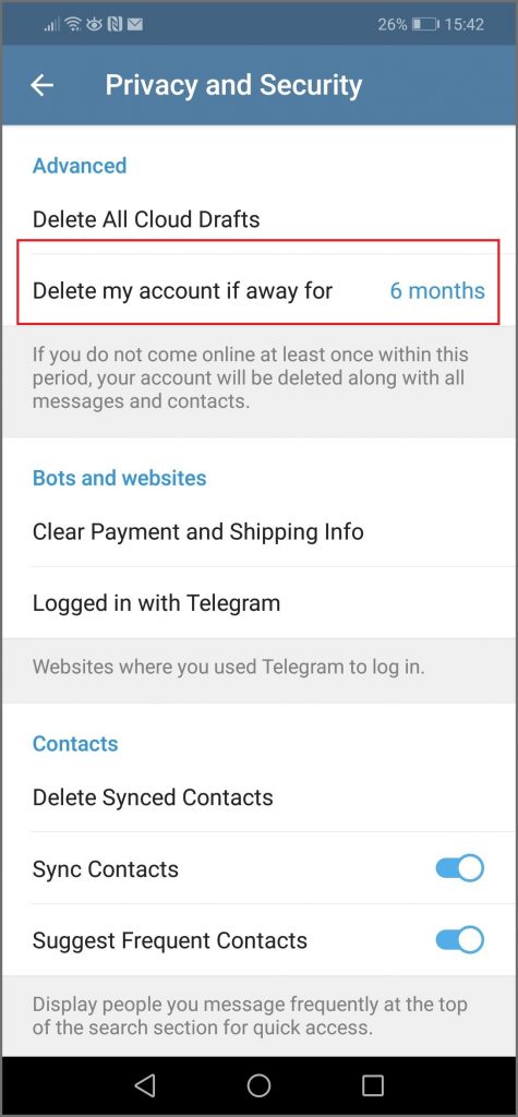 Telegram - Account settings