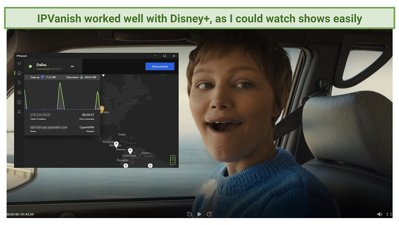 Graphic showing IPVanish with Disney+