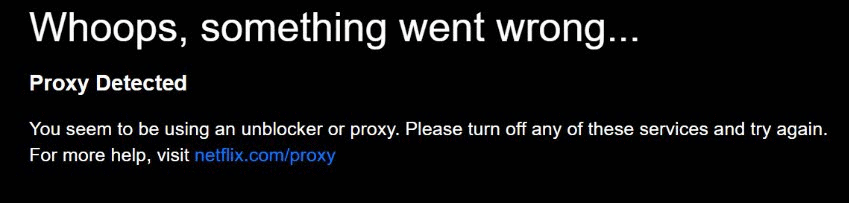 screenshot of Netflix error screen