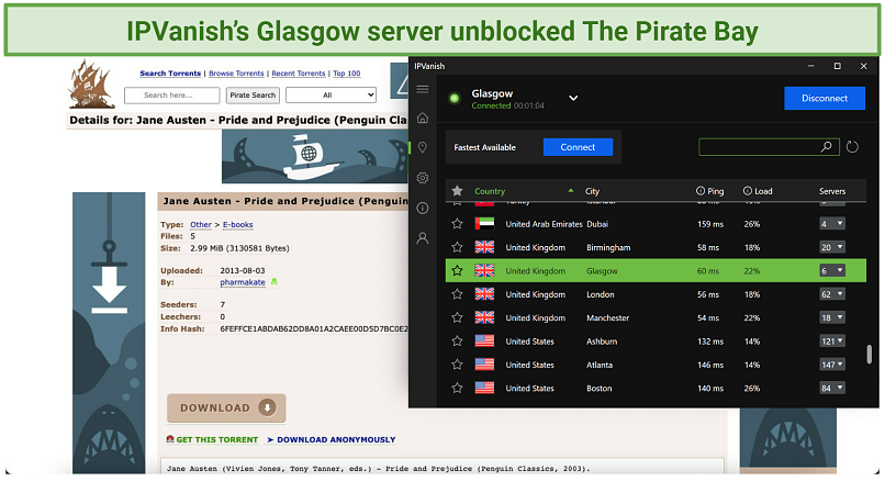 A screenshot showing a file I downloaded from The Pirate Bay while connected to IPVanish's Glasgow server