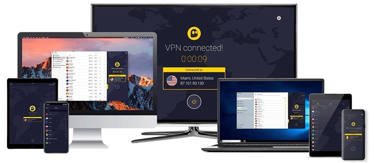 Vários dispositivos tecnológicos compatíveis com CyberGhost.