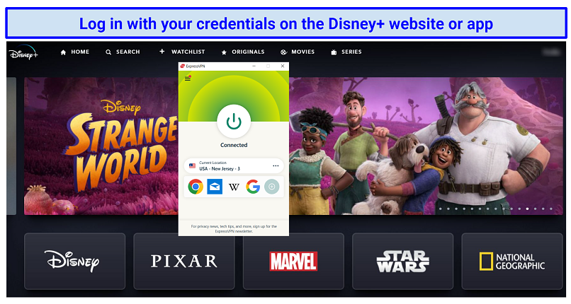 Image showing ExpressVPN successfully unblocking Disney+ US with its New jersey 3 server