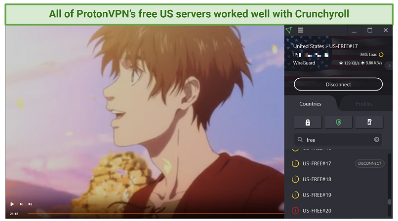 Streaming Attack on Titan on Crunchyroll with Proton VPN connected