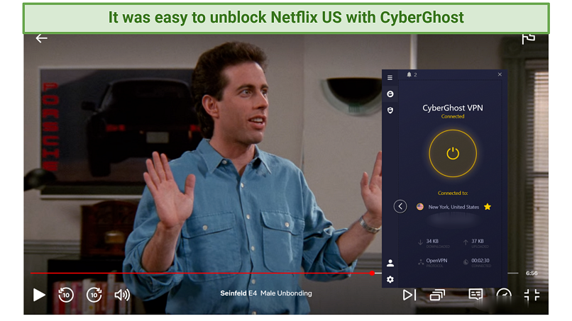 Unblocking Netflix US with CyberGhost's streaming-optimized server