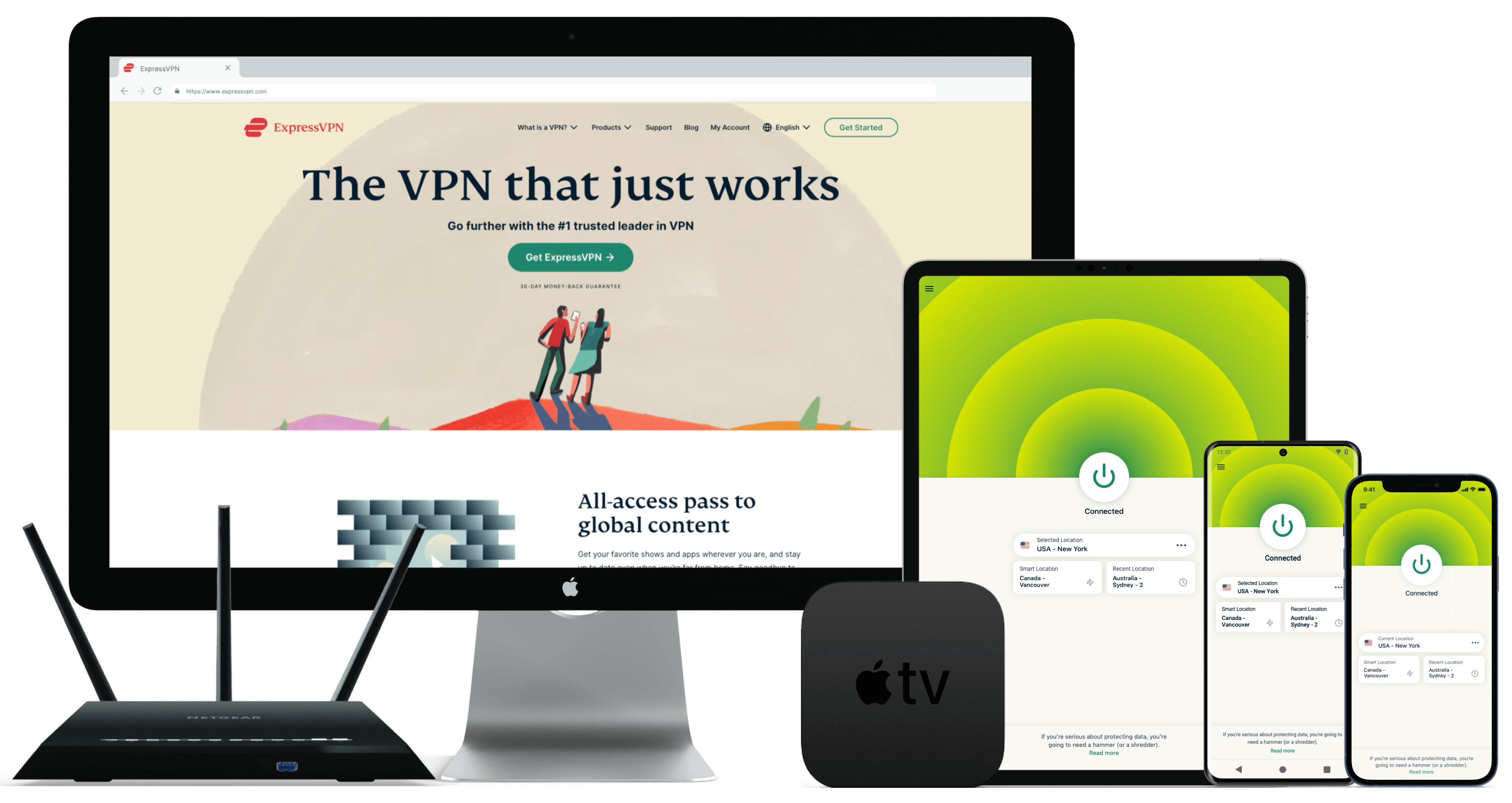 Kleine Auswahl an technischen Geräten, die mit ExpressVPN kompatibel sind.