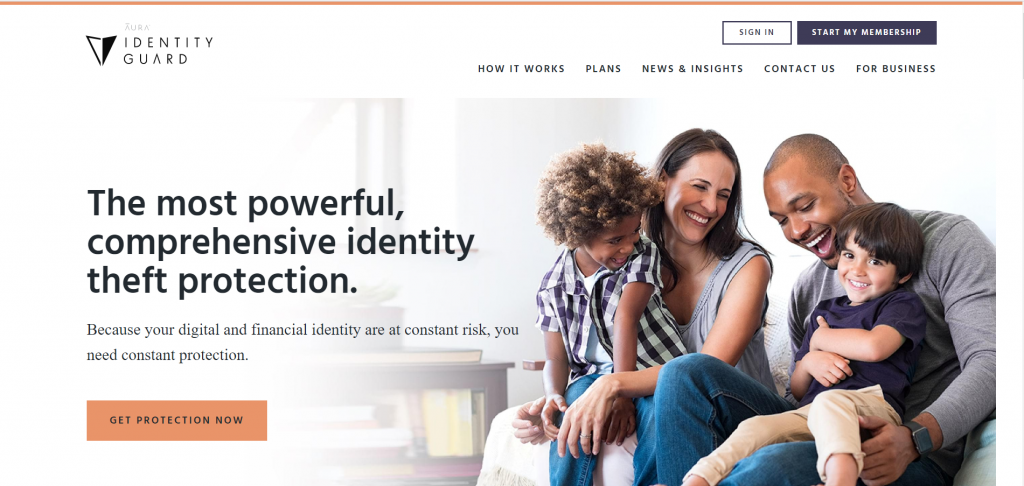A screenshot of the Identity Guard website homepage.