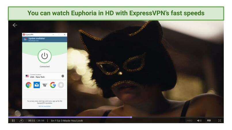 Graphic showing Euphoria streaming using ExpressVPN