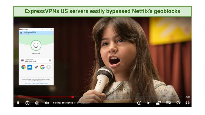 Screenshot of Selena: The Series playing on Netflix using ExpressVPNs US server