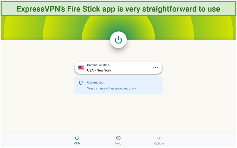 A screenshot of ExpressVPN's Fire Stick app interface
