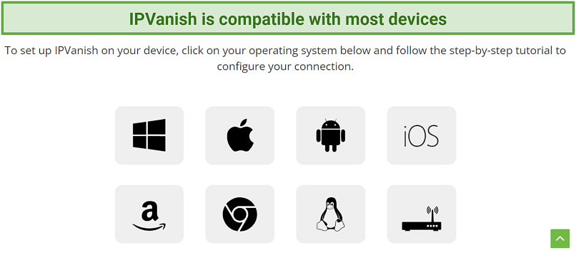 A screenshot of devices compatible with IPVanish