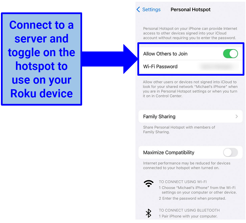 Screenshot of iOS mobile hotspot settings