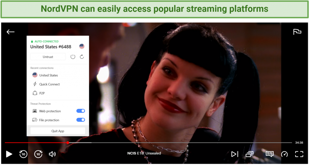 Picture of NCIS streaming on Netflix US while connected to a NordVPN US server