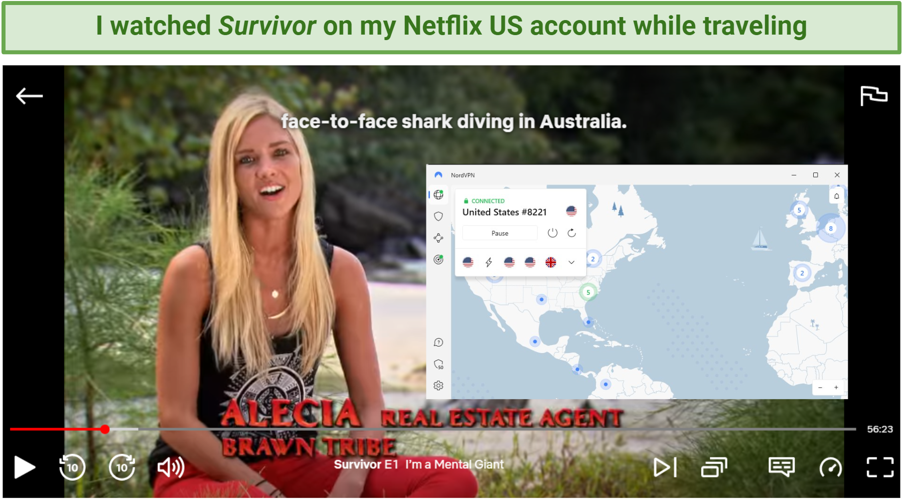 A screenshot of Netflix US show unblocked with NordVPN