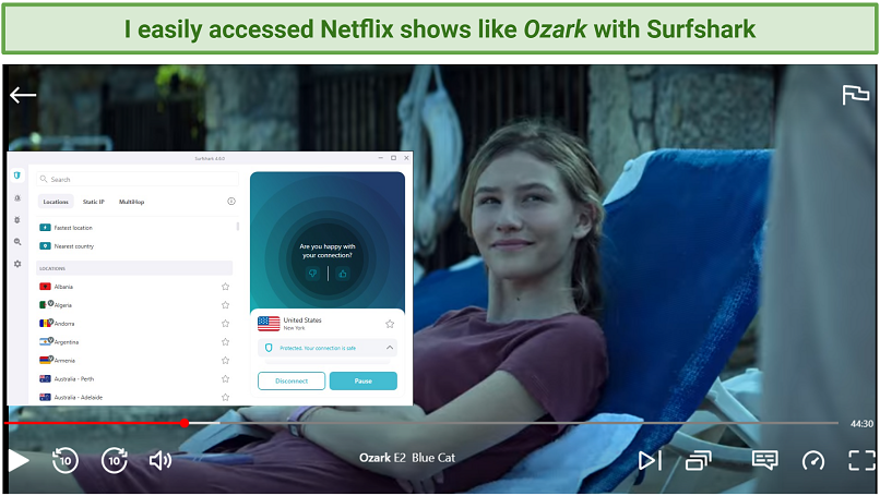 A screenshot of Netfliz show accessed with Surfshark