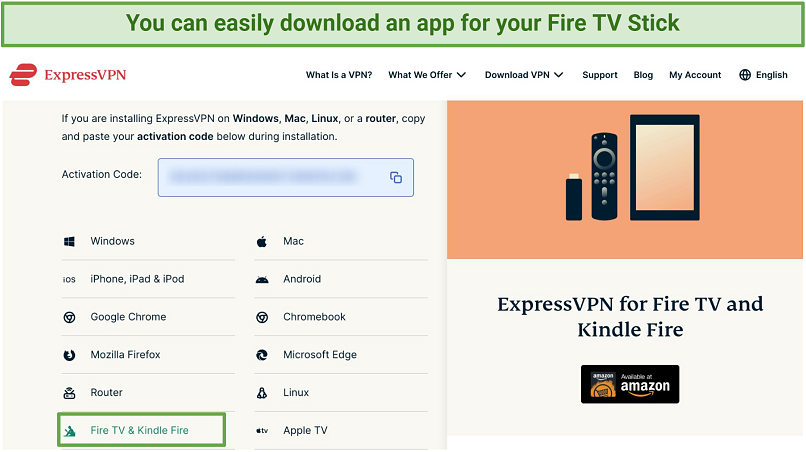 Screenshot of the ExpressVPN Fire TV Stick download app page