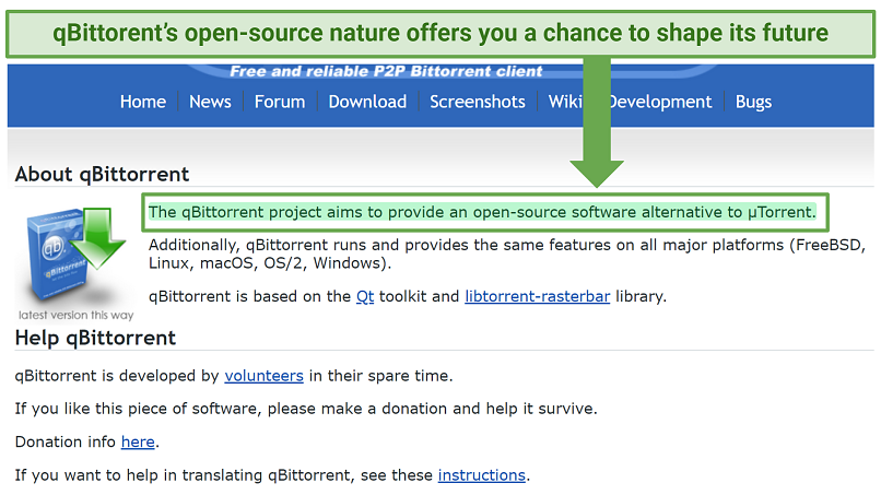 A screenshot showing qBittorent is open-source in nature