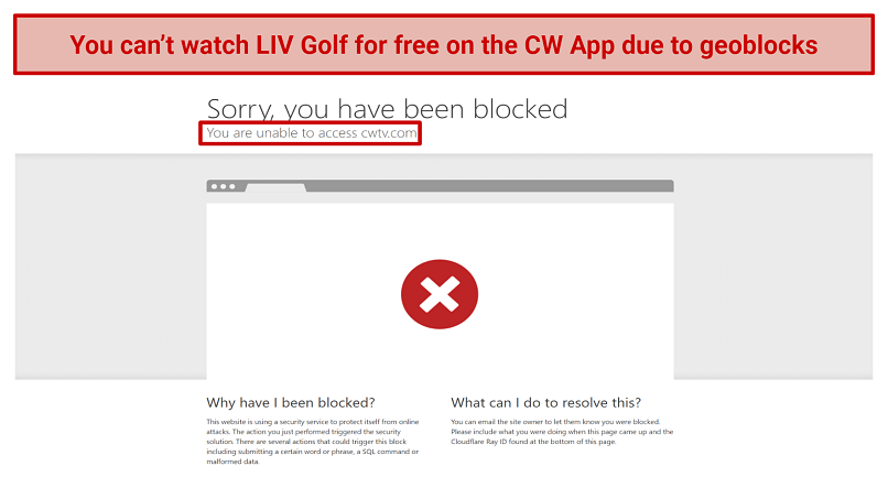 Screenshot of an access error message for the CW App