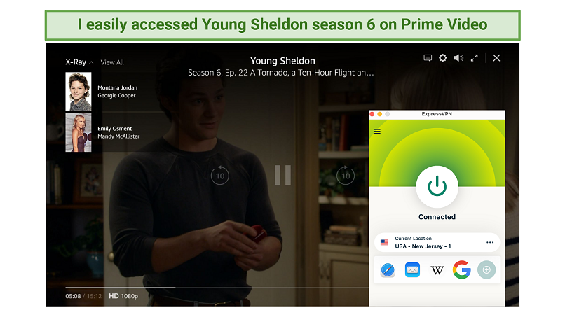 Screenshot of ExpressVPN unblocking Young Sheldon season 6