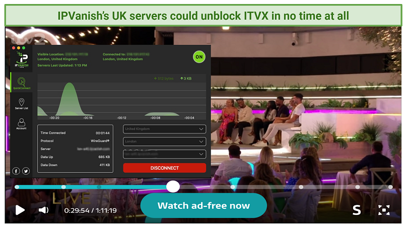 Graphic showing IPVanish with ITV