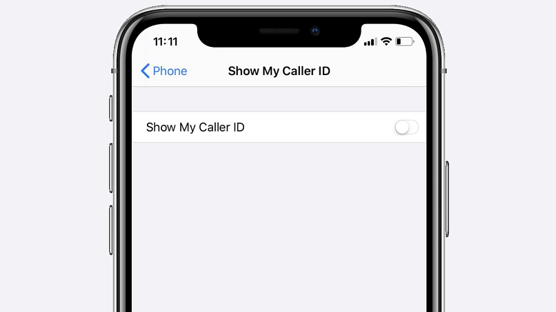 Photo of an iPhone displaying the Show My Caller ID setting, with the toggle button turned off