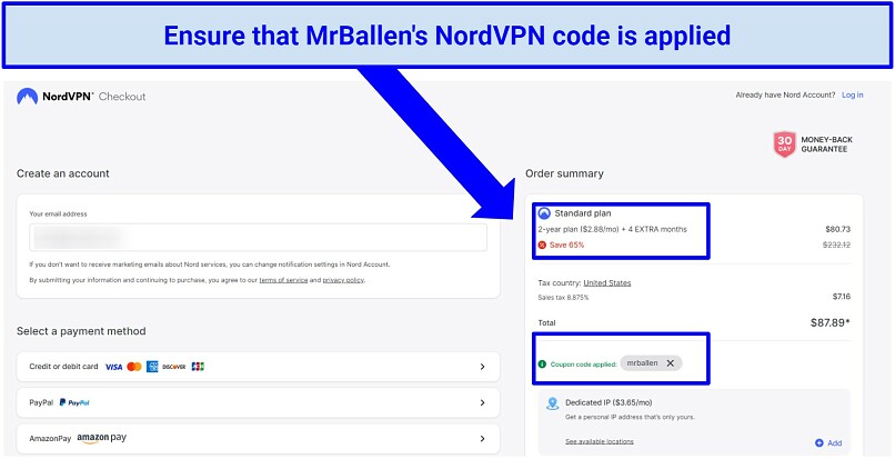 Screenshot of MrBallen's NordVPN code