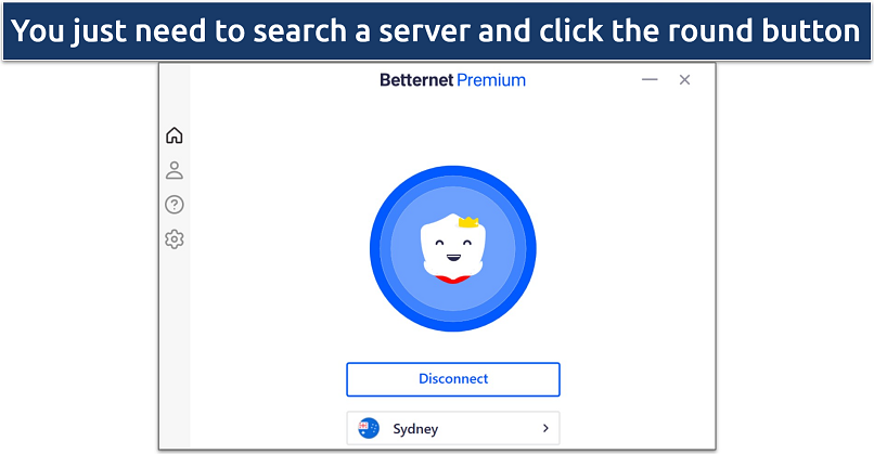 A screenshot of Betternet VPN clutter-free user interface