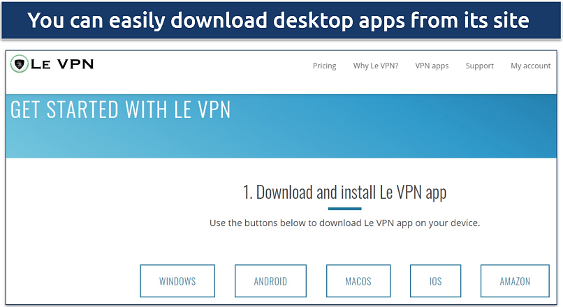 A screenshot showing Le VPN's download page along with the compatible devices