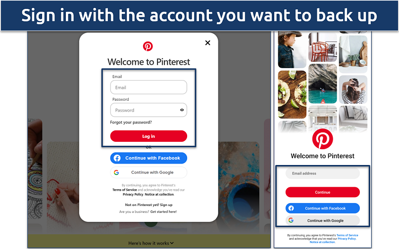 A screenshot of Pinterest's login page