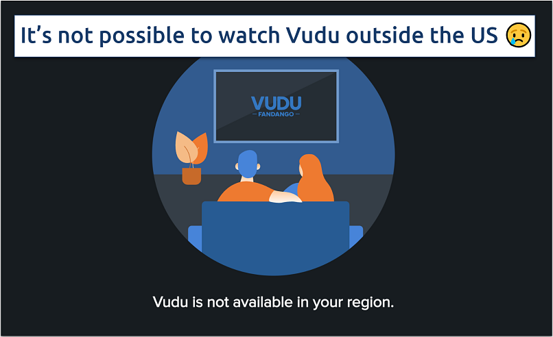 Screenshot of Vudu being blocked outside the US