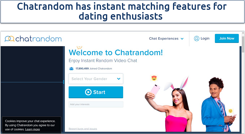 A screenshot of Chatrandom homepage
