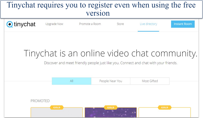 A screenshot of the Tinychat homepage