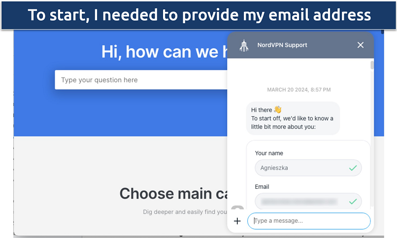 Screenshot of NordVPN's live chat box